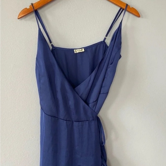 Intimately Free People All My Love Blue Shine Wrap Midi Ruffle Slip Dress - Picture 4 of 9